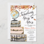 Travel Thleed Bridal Shower-uitnodiging Kaart<br><div class="desc">Herfst Autumn Leaves Travel Thapat Suitcase Wereldbol Glitter Floral Miss Bridal Uitnodiging</div>