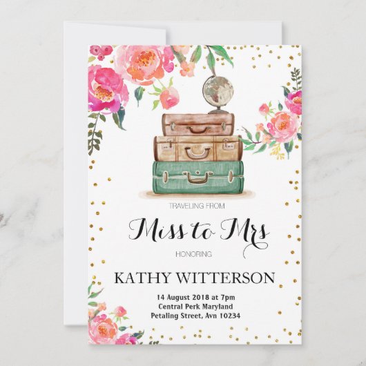 Travel Thleed Bridal Shower-uitnodiging Kaart (Voorkant)