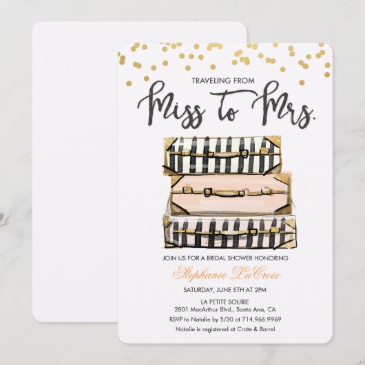 Travel Thleed Bridal Shower-uitnodiging Kaart (Voorkant / Achterkant)