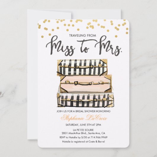 Travel Thleed Bridal Shower-uitnodiging Kaart (Voorkant)