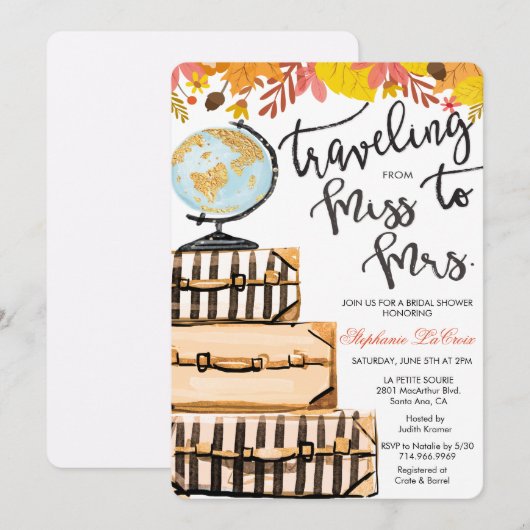 Travel Thleed Bridal Shower-uitnodiging Kaart (Voorkant / Achterkant)