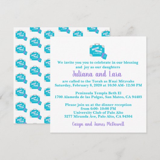Travel ThMET Bat Mitzvah Uitnodiging (Voorkant / Achterkant)