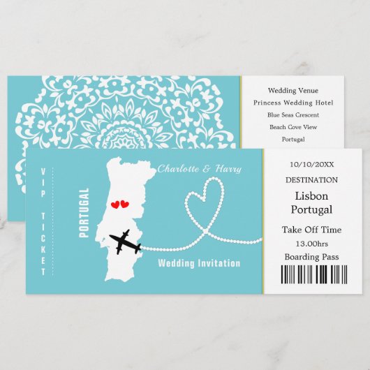 Travel Ticket Boarding Pass Portugal Wedding Kaart (Voorkant / Achterkant)