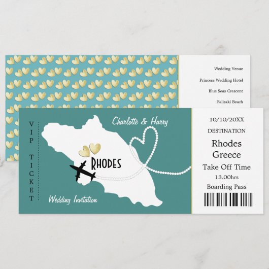 Travel Ticket Boarding Pass Rhodes Greek Weddensch Kaart (Voorkant / Achterkant)