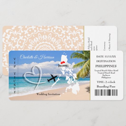 Travel Ticket Destination Wedding Filippijnen Kaart (Voorkant / Achterkant)