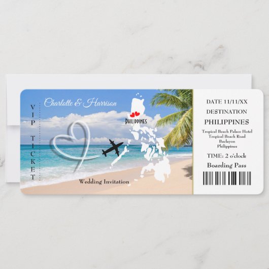 Travel Ticket Destination Wedding Filippijnen Kaart (Voorkant)