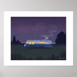 Travel Trailer Zilveren RV & Night Sky Art Print