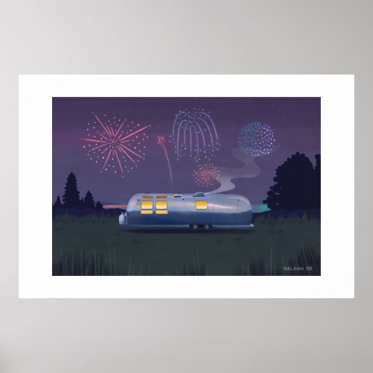 Travel Trailer Zilveren RV & Night Sky Grote Print (Voorkant)