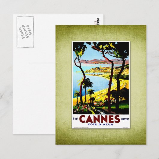 Travel Vintage Poster Cannes Frankrijk Briefkaart (Voorkant / Achterkant)