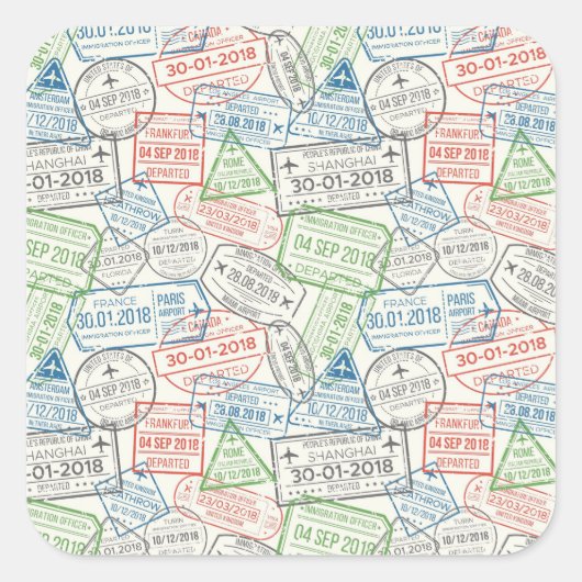 Travel Visa Stamps Vierkante Sticker (Voorkant)