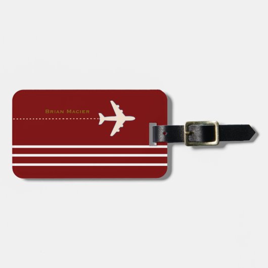 Travel Vliegtuig aangepaste naam & initiaal donker Bagagelabel (Voorkant horizontaal)