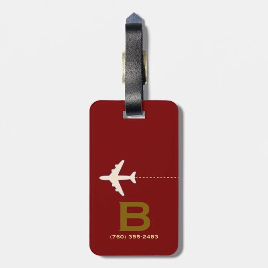 Travel Vliegtuig aangepaste naam & initiaal donker Bagagelabel (Achterkant verticaal)