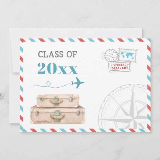 Travel Vliegtuig Koffers Afstuderen Afstudeerder R Kaart (Achterkant)