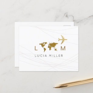 Travel Vliegtuig Wereldkaart Wit Feestdagenkaart