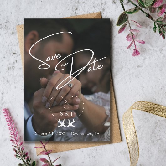 Travel Wedding Vliegtuig Hart Modern Save the Date Kaart