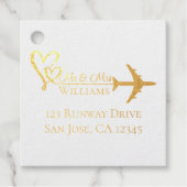 Travel Wedding Vliegtuig & Harten Moderne Luchtvaa Bedankjes Labels (Voorkant)