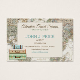 Travel Wereldkaart Agent Modern Bruin Blauw Beige Visitekaartje