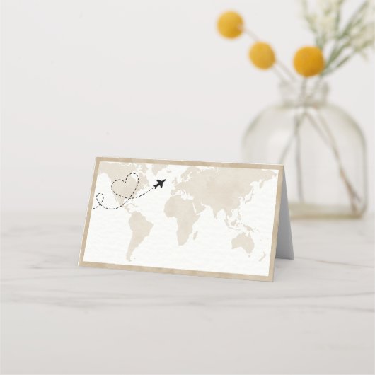Travel Wereldkaart Baby shower Place Card Plaatskaartje (Voorkant)