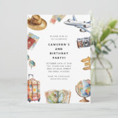 Travel World Birthday Invitation Kaart (Staand voorkant)