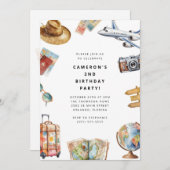 Travel World Birthday Invitation Kaart (Voorkant / Achterkant)