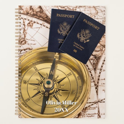 Travel World Map Passport Compass Stylish  Planner (Voorkant)