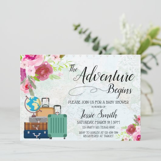 Travel Worldmap Baby shower Adventure begint met R Kaart (Staand voorkant)