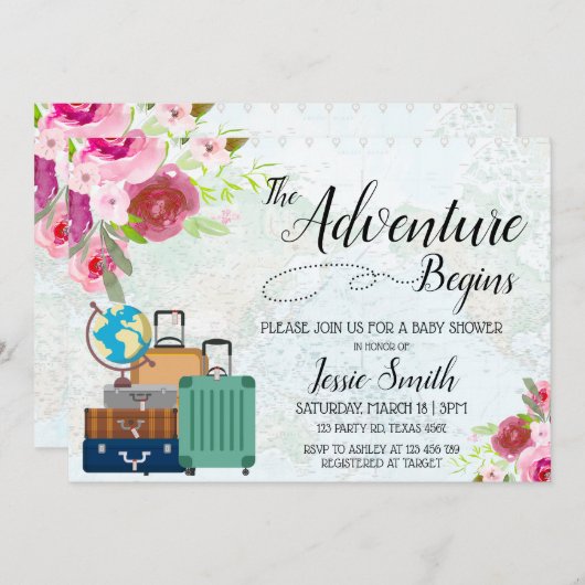 Travel Worldmap Baby shower Adventure begint met R Kaart (Voorkant / Achterkant)