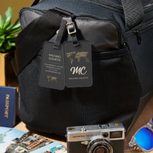 Traveler Wood Wereldkaart Elegant Monogrammed Naam Bagagelabel