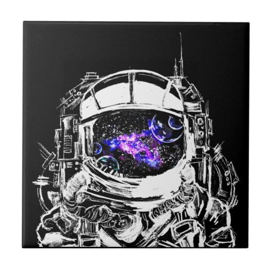 Traveling Astronaut Paarse Galaxy Nebula Tegeltje (Voorkant)