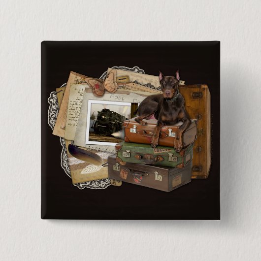 Traveling Doberman - Rocky Vierkante Button 5,1 Cm (Voorkant)