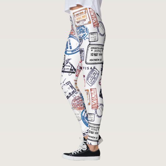 Traveling Voman Visa Stamps Pattern Leggings (Links)