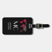 Traveller Wood Wereldkaart zwart monogram naam Bagagelabel (Voorkant horizontaal)