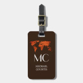 Traveller Wood Wereldkaart zwart monogram naam Bagagelabel (Voorkant verticaal)