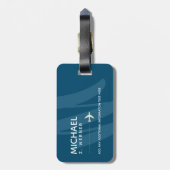 Travellernaam op blauw Bagagelabel (Achterkant verticaal)