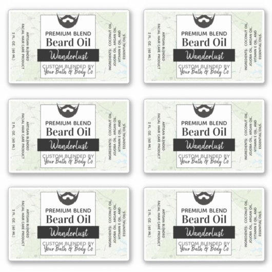 Traveller's Map Baard Olie Label met Ingrediënten (Voorkant)