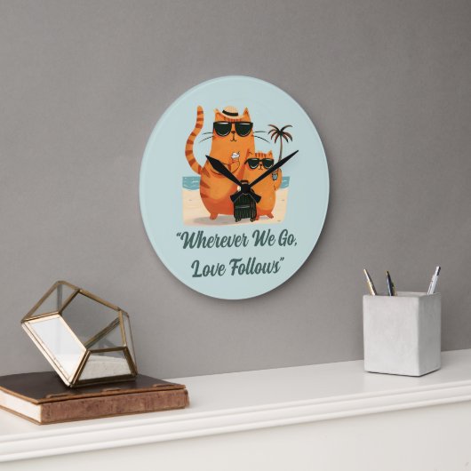 Travelling Cat Love Moment Wall Clock Grote Klok (Kantoor)
