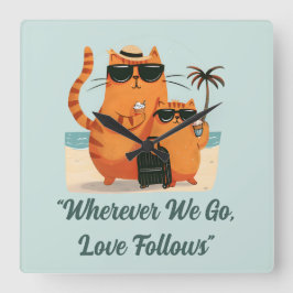 Travelling Cat Love Moment Wall Clock Vierkante Klok