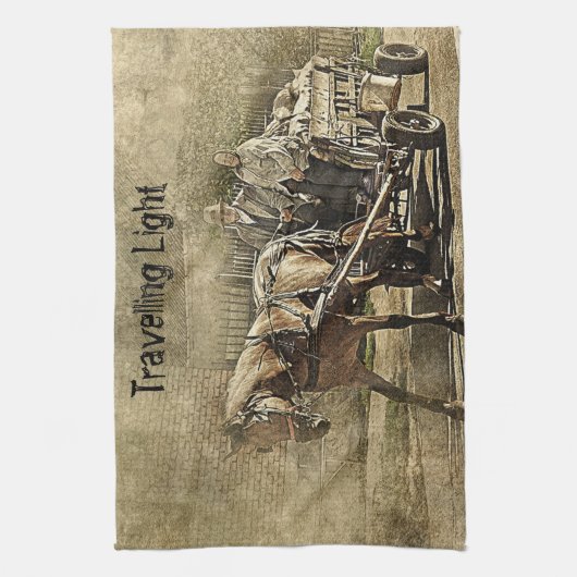 Travelling Light Old Couple on Wagon Theedoek (Verticaal)