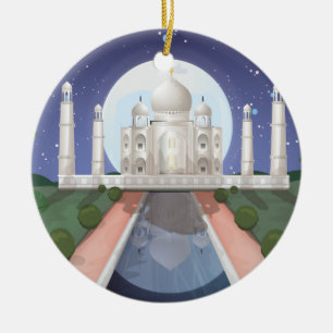 Travelposter voor logo over Indiase wereldpictogra Keramisch Ornament