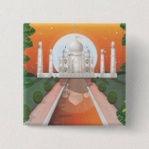 Travelposter voor logo over Indiase wereldpictogra Vierkante Button 5,1 Cm