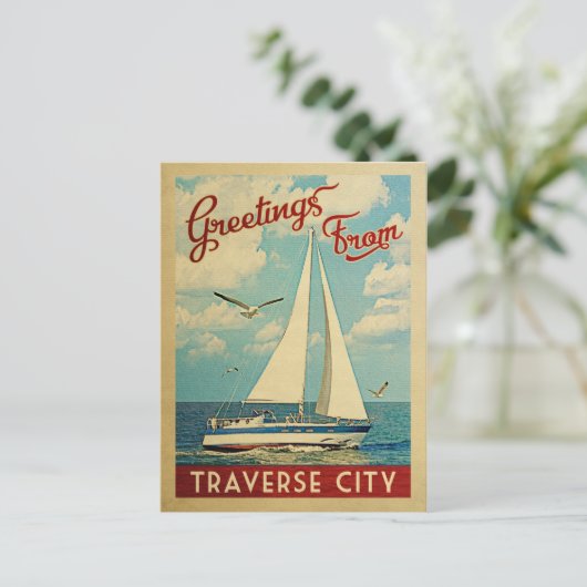 Traverse City Briefkaart Sailboot  Michigan (Staand voorkant)