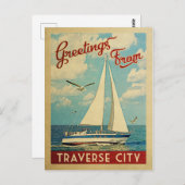 Traverse City Briefkaart Sailboot  Michigan (Voorkant / Achterkant)