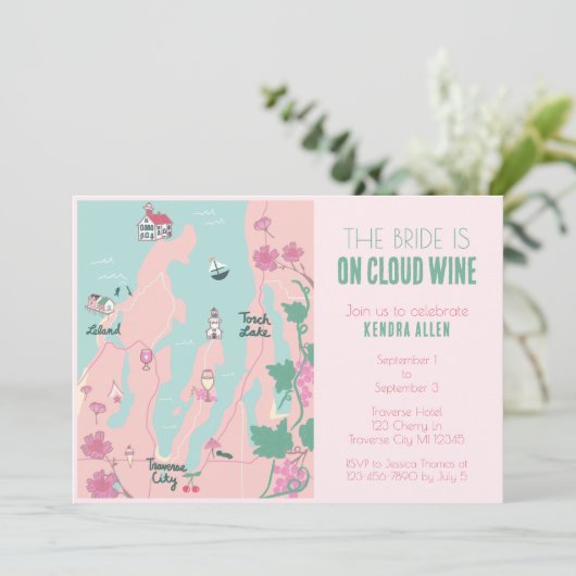 Traverse City Cloud Wijn Bachelorette Party Kaart (Staand voorkant)