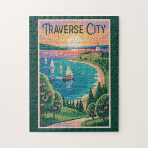 Traverse City Lake Michigan Illustratie Reis Legpuzzel