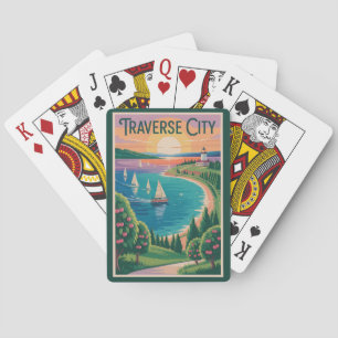 Traverse City Lake Michigan Illustratie Reis Pokerkaarten
