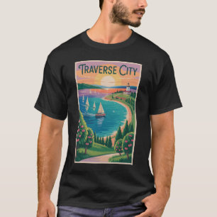 Traverse City Lake Michigan Illustratie Reis T-shirt
