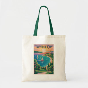 Traverse City Lake Michigan Illustratie Reis Tote Bag