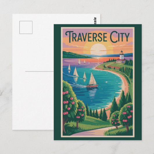Traverse City Lake Michigan Illustratie Reizen Briefkaart (Voorkant / Achterkant)