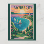 Traverse City Lake Michigan Illustratie Reizen Briefkaart (Voorkant)
