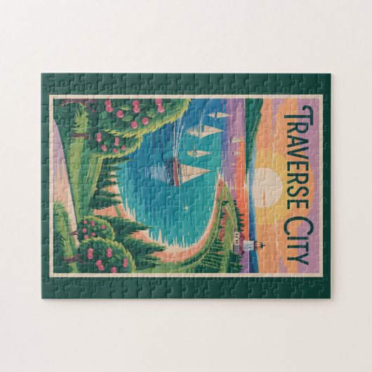 Traverse City Lake Michigan Illustratie Reizen Legpuzzel (Horizontaal)